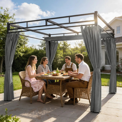 10' x 10' Dark Grey Outdoor Gazebo, Retractable Pergola Canopy With Curtains, Dark Grey Pergolas at Gallery Canada