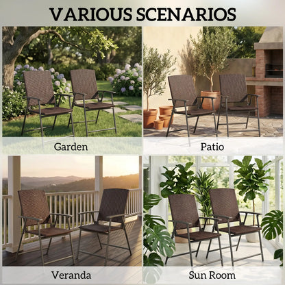 Wicker Dining Chair Set of 2, Rattan Foldable Chairs, Steel Frame, Brown Patio Chairs at Gallery Canada