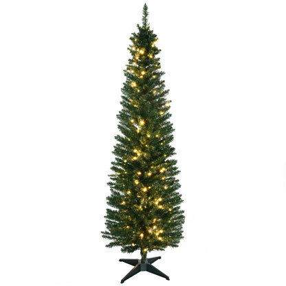 6' Pre Lit Artificial Pencil Christmas Tree, Warm White LED Lights, Green Pre Lit Christmas Trees at Gallery Canada