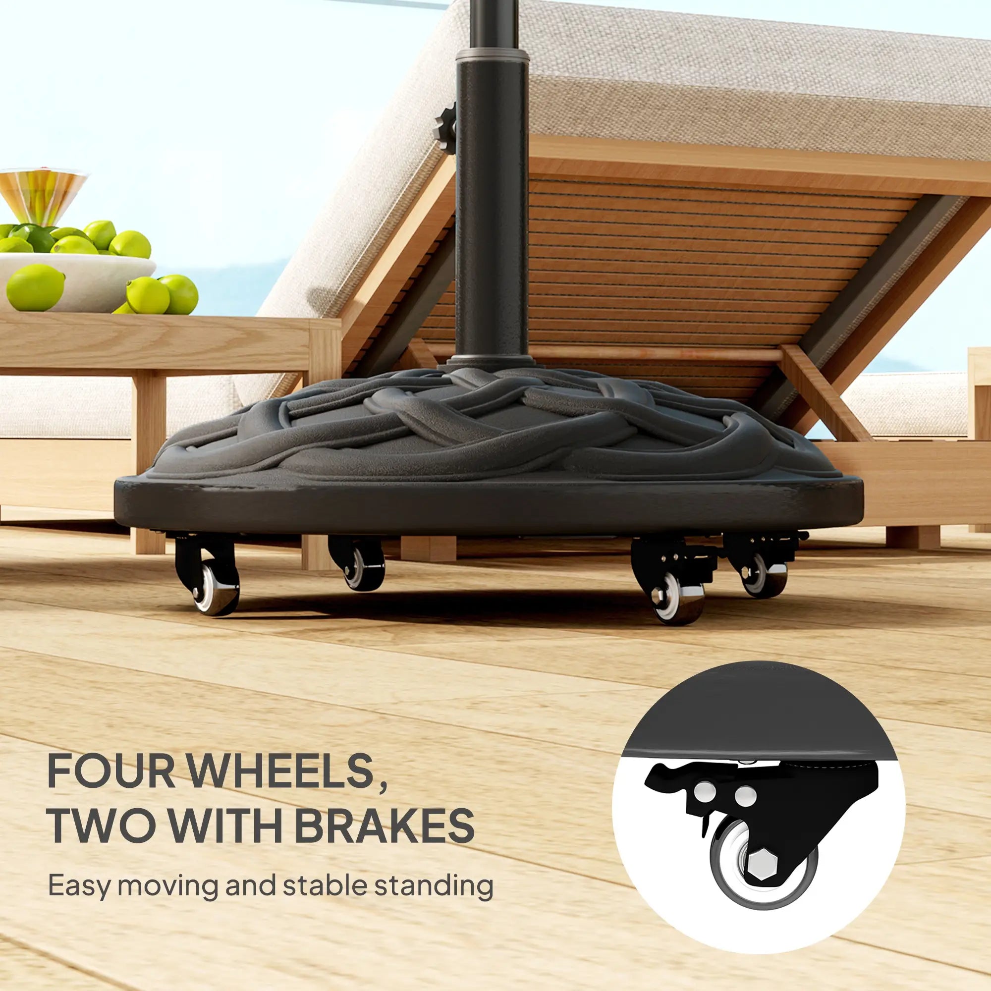 Round Patio Umbrella Base With Wheels, 44 Lbs Resin Stand, 1.3
