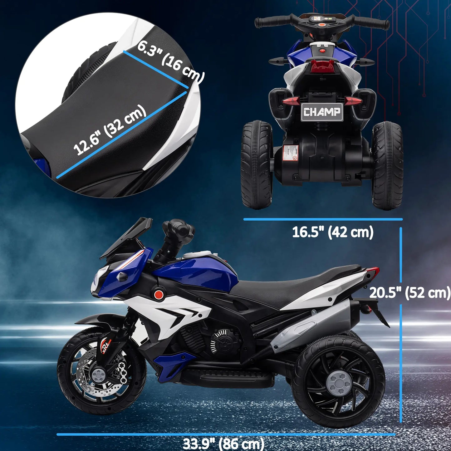 Kids Electric Motorcycle Ride-On Toy, 3 Wheels, Music, Horn, Lights, Blue Electric Motorcycles at Gallery Canada