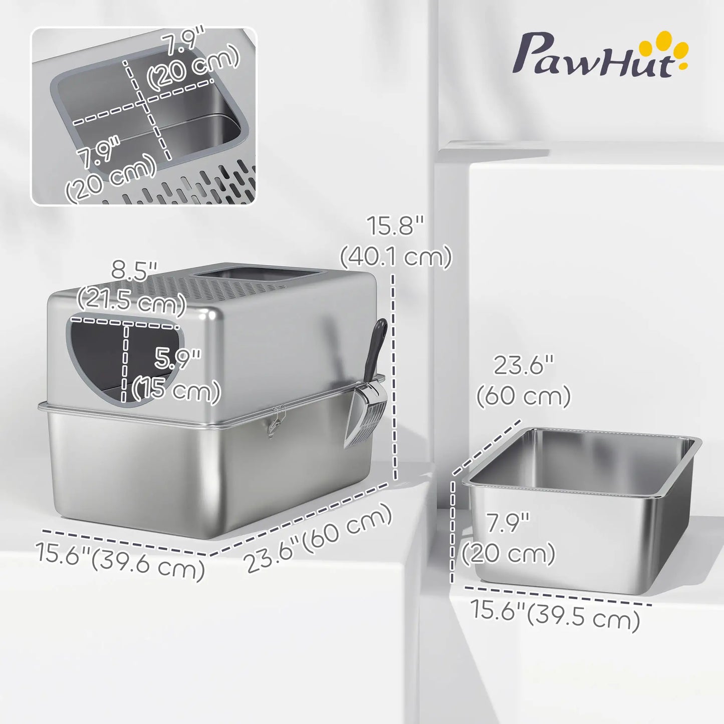 Stainless Steel Cat Litter Box, Extra Large Enclosed With Lid, Silver Cat Litter Box Enclosures at Gallery Canada