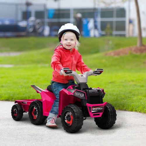 6V Electric Toy Car with Trailer, Forward Backward, Ages 18-36 Months, Pink