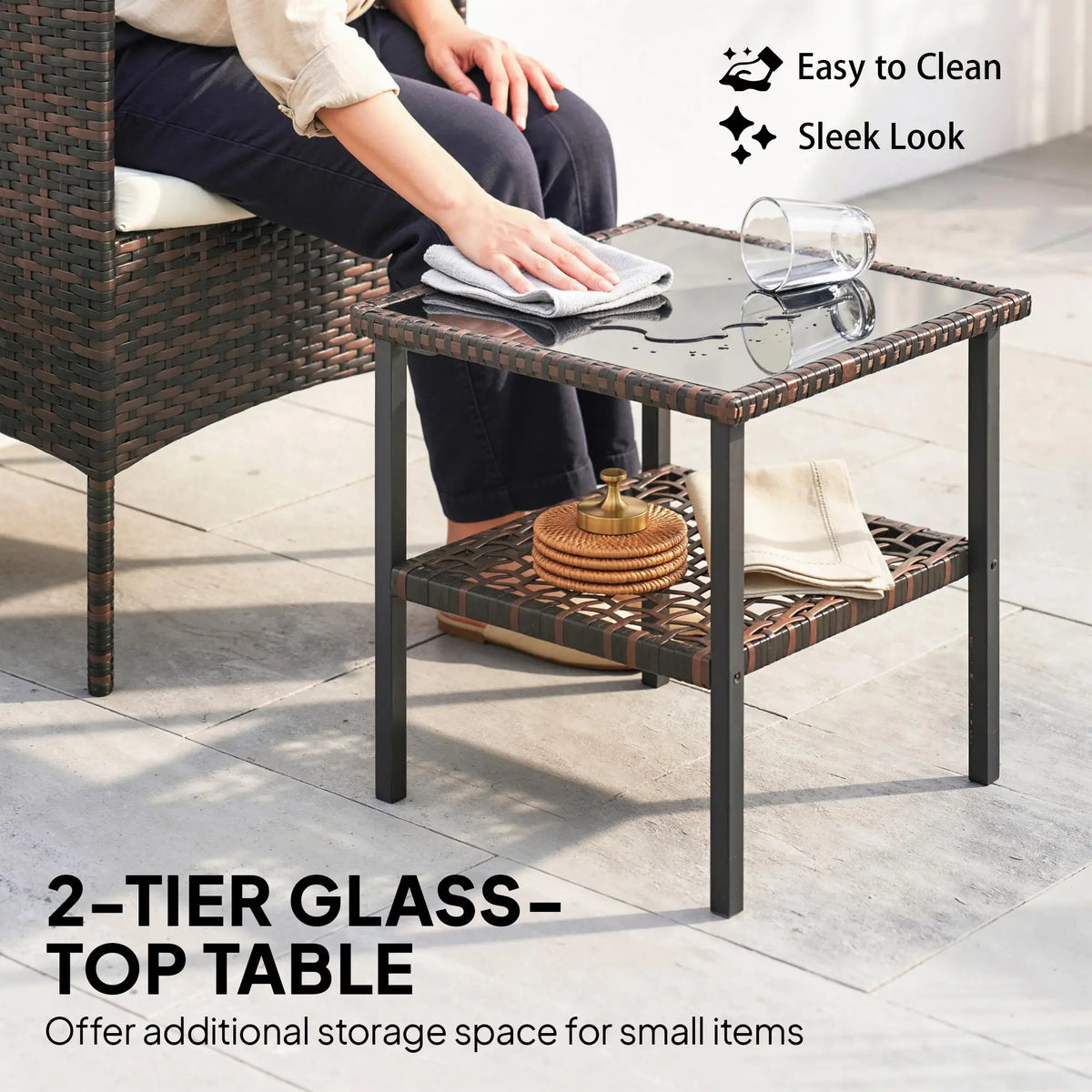 3-Piece Wicker Bistro Set, 2-Tier Glass Top Table, Beige Bistro Sets at Gallery Canada