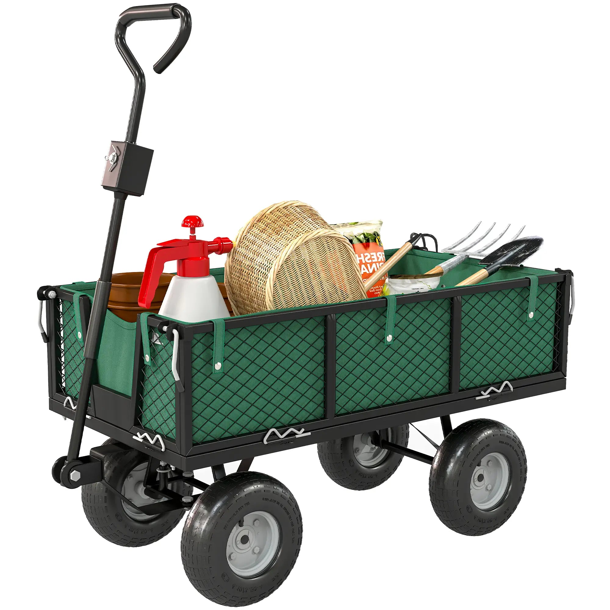 Steel Garden Cart, Removable Liner, Quick-Release Sides, 10