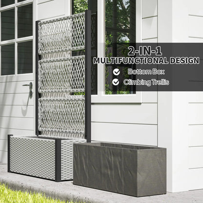 Wicker Outdoor Planter With Trellis, 58" Standing Garden Bed, Mixed Grey Raised Garden Beds at Gallery Canada