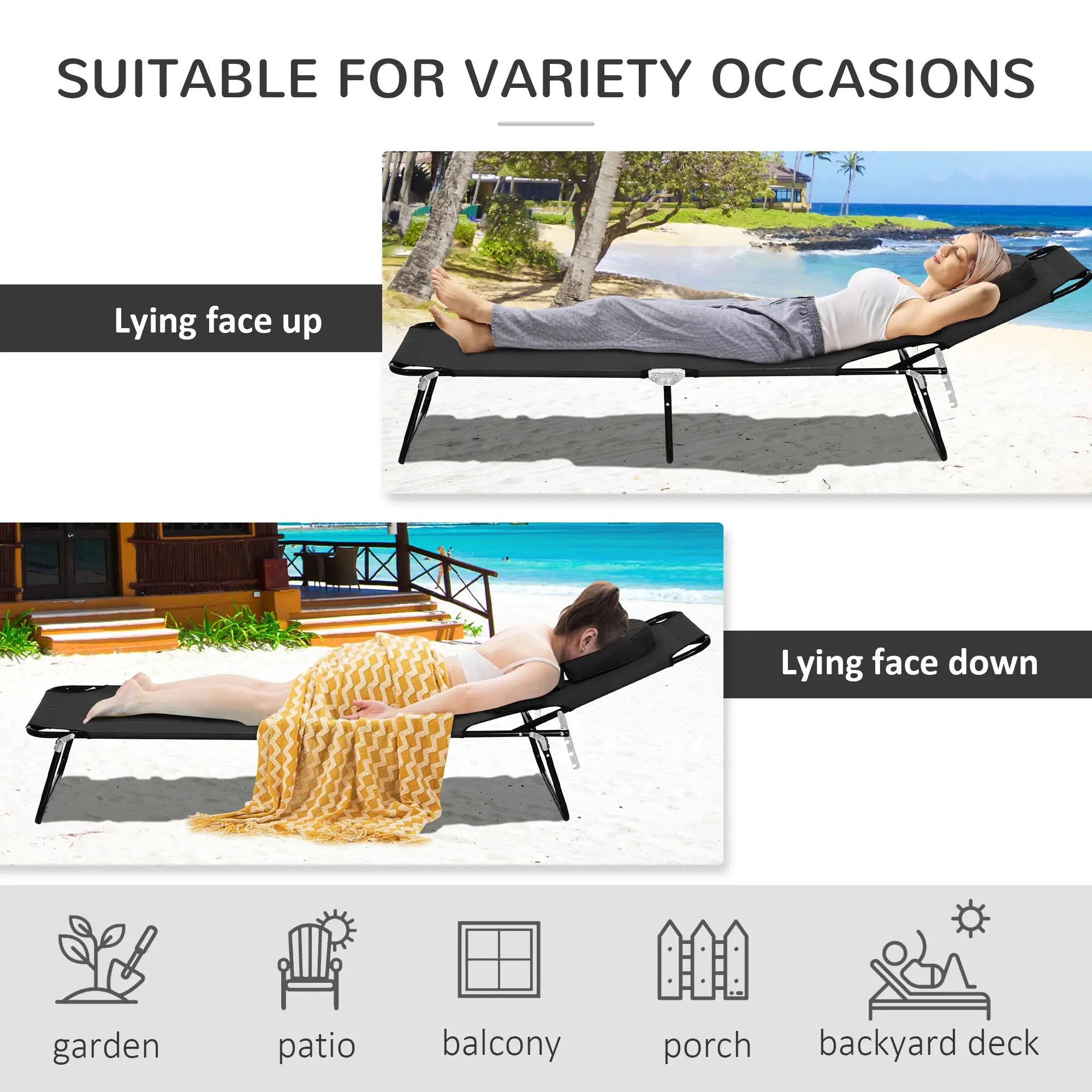 Adjustable Outdoor Lounge Chair, Folding Chaise with Face Hole, Black Lounger Chairs at Gallery Canada
