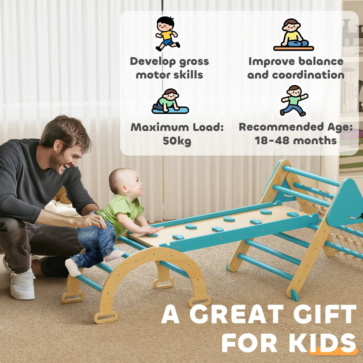 8-in-1 Pikler Triangle Set, Foldable Wooden Climbing Toys, Blue Kids Gym & Playmats at Gallery Canada