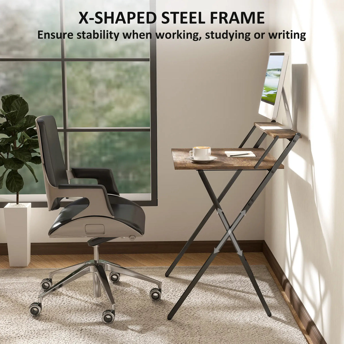 27.6" Folding Computer Desk, Rustic Brown, Monitor Shelf Writing Desks at Gallery Canada