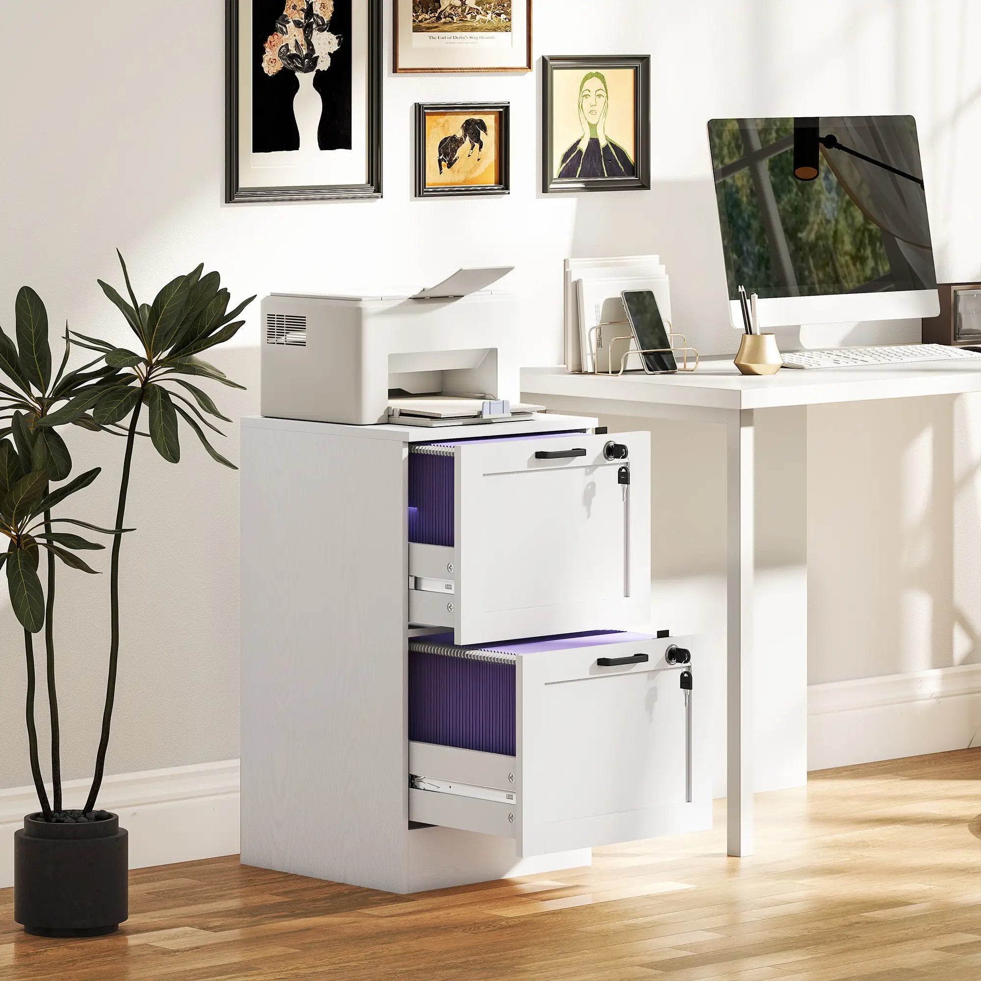 Vertical Filing Cabinet, 2 Drawers With Lock, A4 Letter Size, White Office Cabinets & Cupboards at Gallery Canada