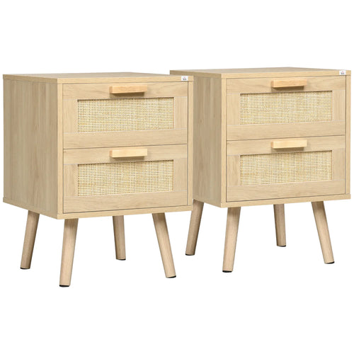 Boho Nightstand Set of 2, Side Table with 2 Drawers, Living Room, Bedroom