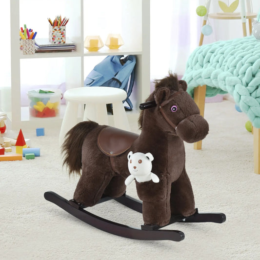 Kids Plush Ride-On Rocking Horse, Bear Toy, Realistic Sounds, Brown Rocking Horses Brown at Gallery Canada