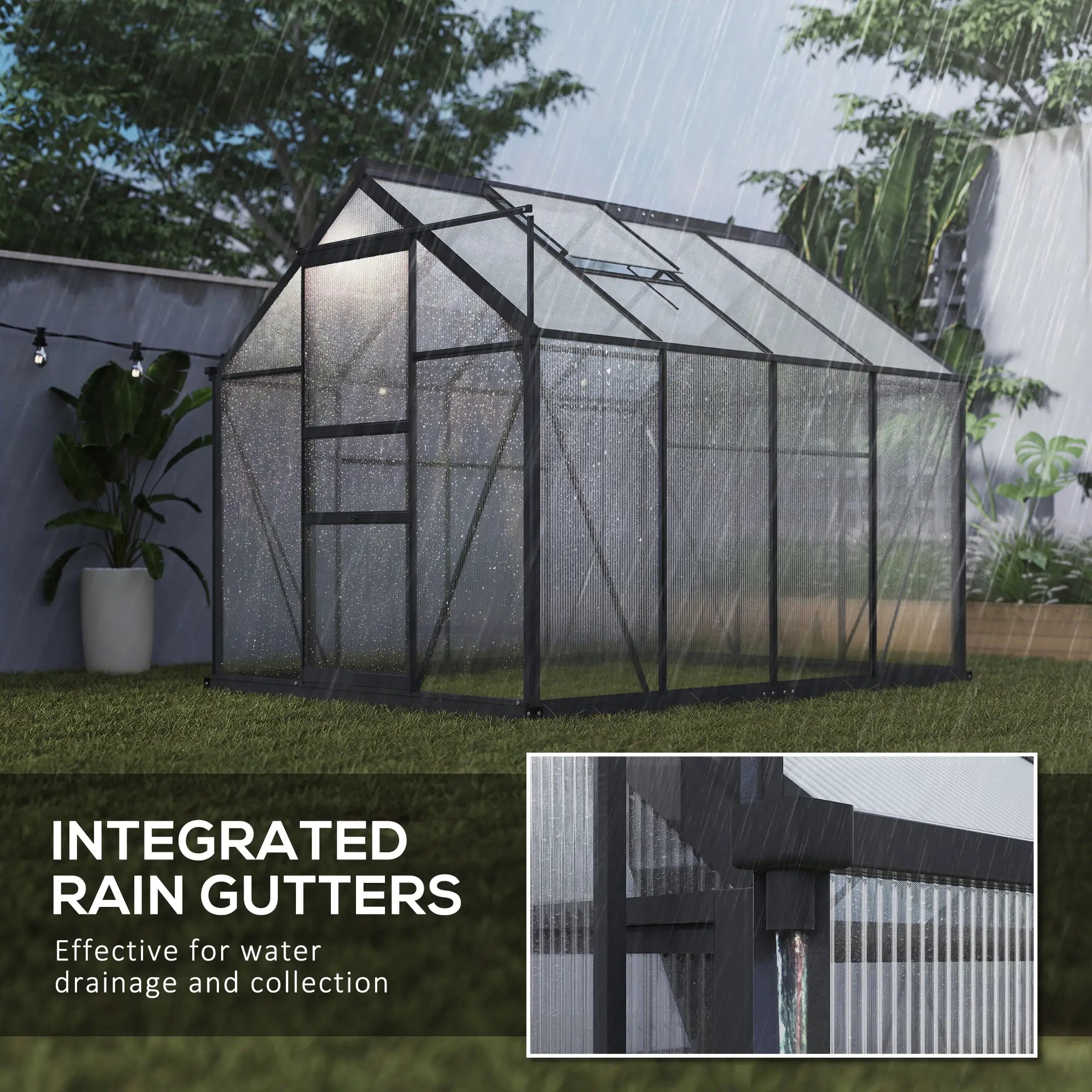 Greenhouse Garden, Outdoor Kit, PC Board Sliding Door, 6.2' x 8.3' x 6.6', Grey Walk In Greenhouses at Gallery Canada