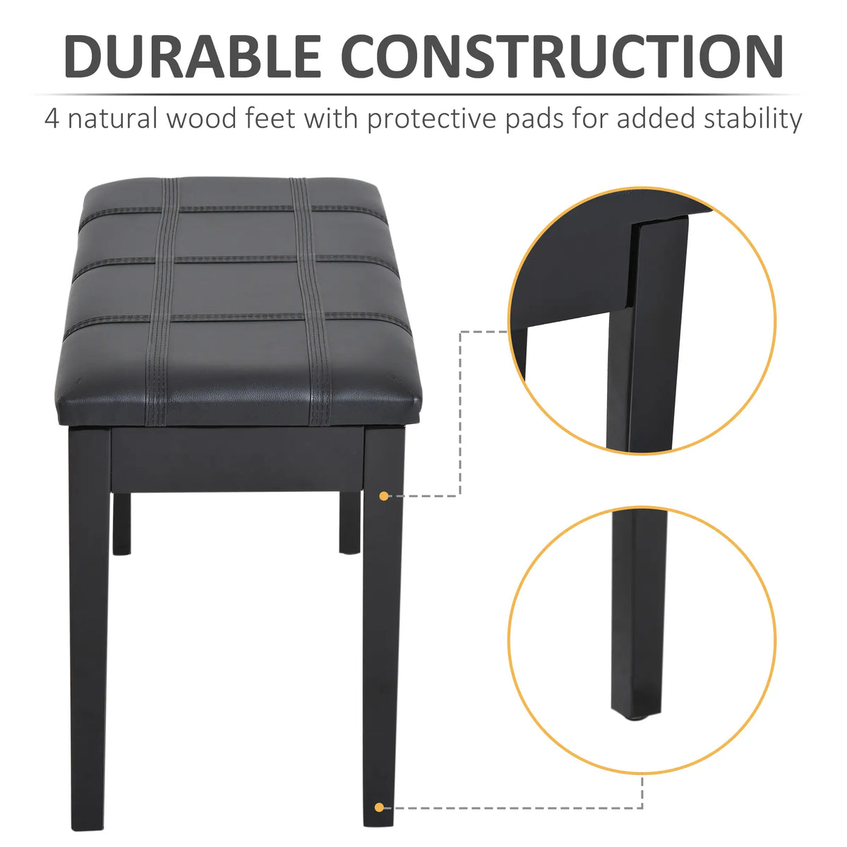 Classic Piano Bench, PU Leather, Rubber Wood Legs, Black Piano Benches at Gallery Canada