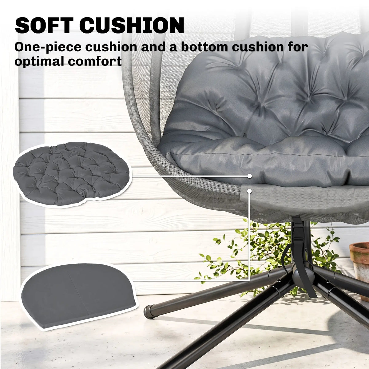 Hanging Egg Chair, Outdoor Swing with Stand, Folding Basket, Grey Patio Swings with Stand at Gallery Canada