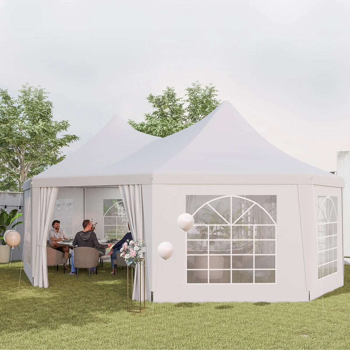 16' x 22' White High Peak Octagonal Wedding Tent, Removable Walls, White