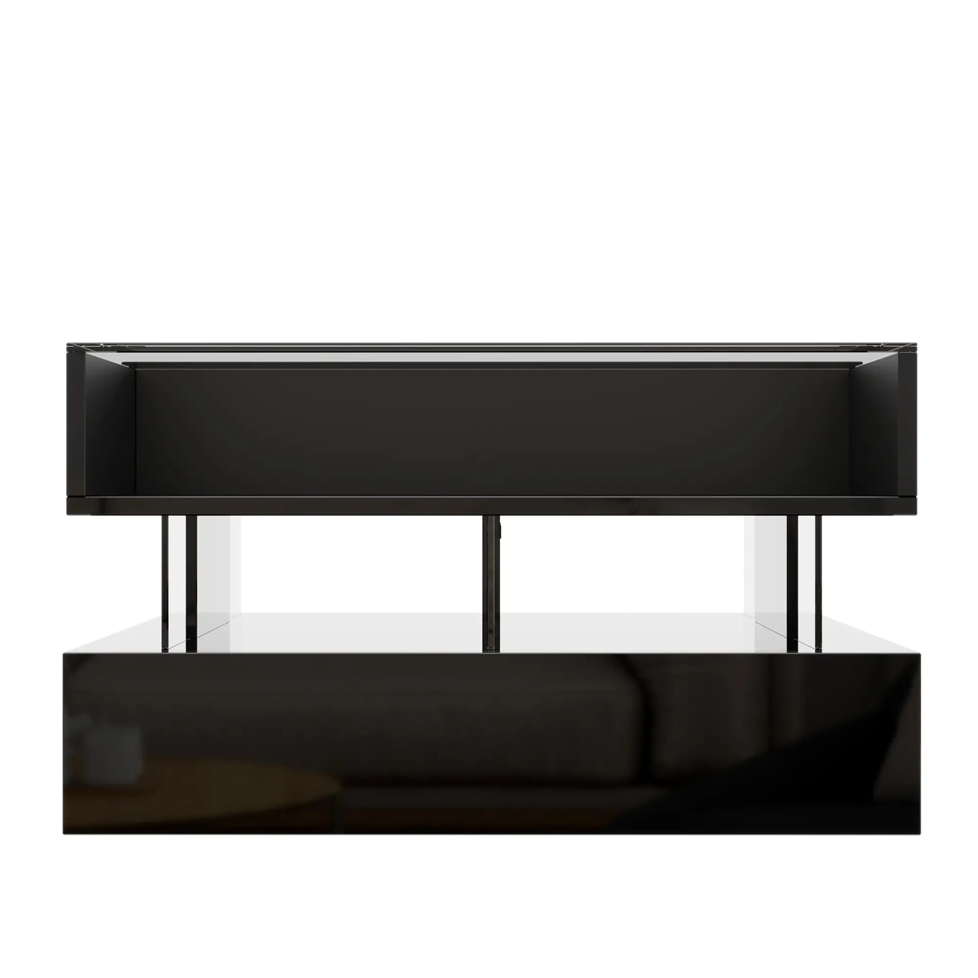 Glass Top LED Coffee Table, Storage Drawer, Adjustable Height, 26