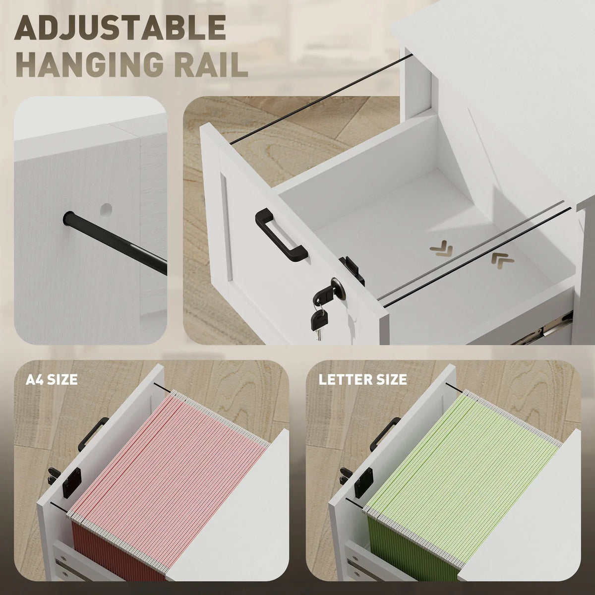 Vertical 3-Drawer Filing Cabinet, Lock, A4 Letter Size, White Office Cabinets & Cupboards at Gallery Canada