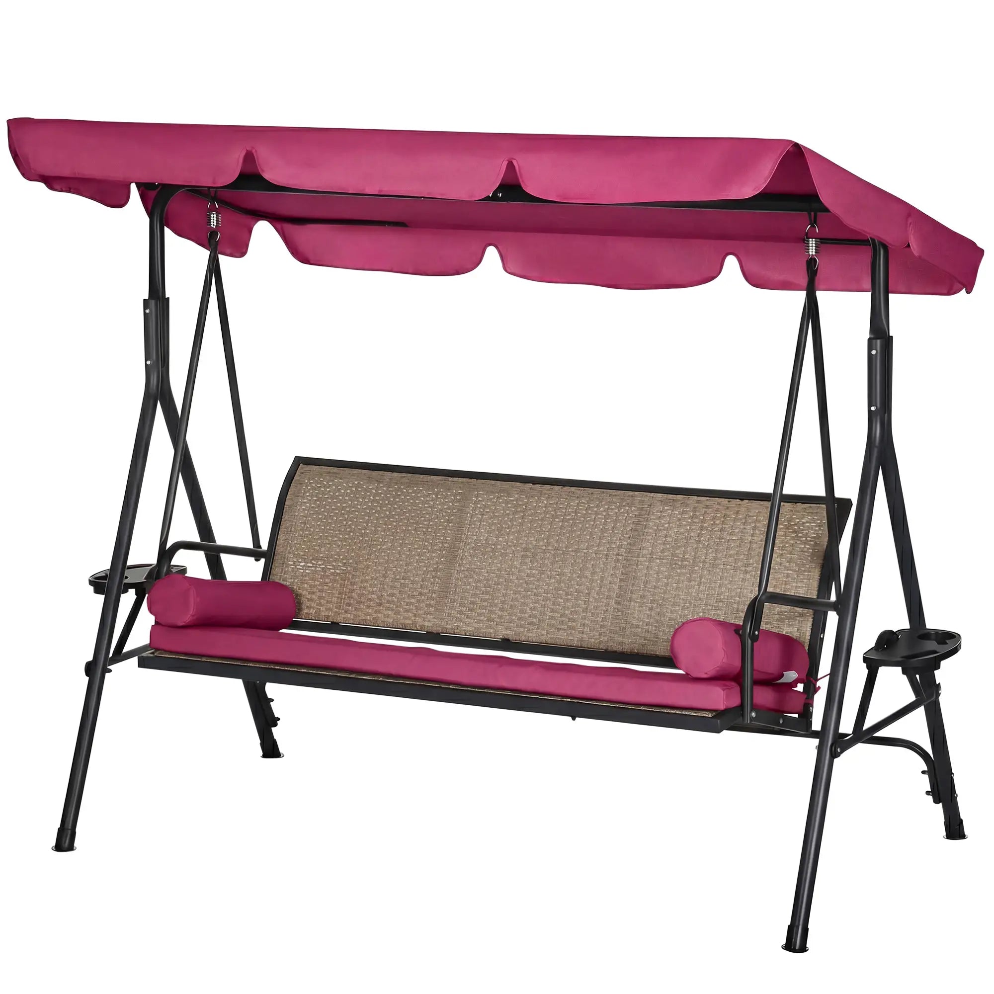 Outdoor 3-Seat Porch Swing With Canopy, Rattan, Cushion, Cushion Patio Swings with Stand Black, Light Grey, Wine Red at Gallery Canada