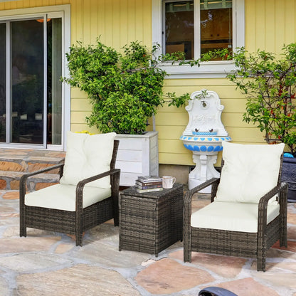 3-Piece Wicker Patio Set, Rattan Bistro with Storage Table, Thickened Cushions, Beige Bistro Sets at Gallery Canada