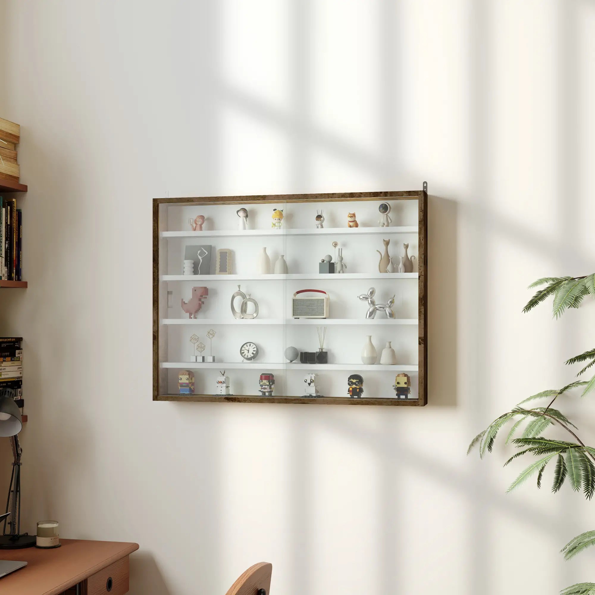 5-Tier Glass Display Cabinet, 2 Doors, 4 Adjustable Shelves, Brown Display Bookshelves at Gallery Canada