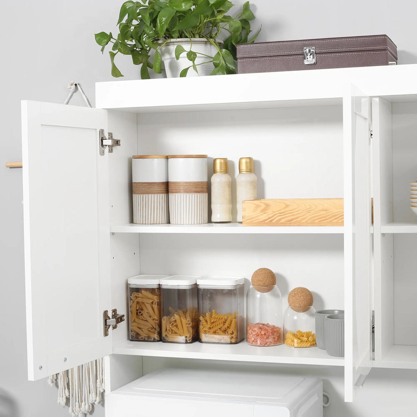 71" Kitchen Pantry Cabinet, Storage Buffet with Hutch, Adjustable Shelves, High Gloss White, White Kitchen Pantry Cabinets at Gallery Canada