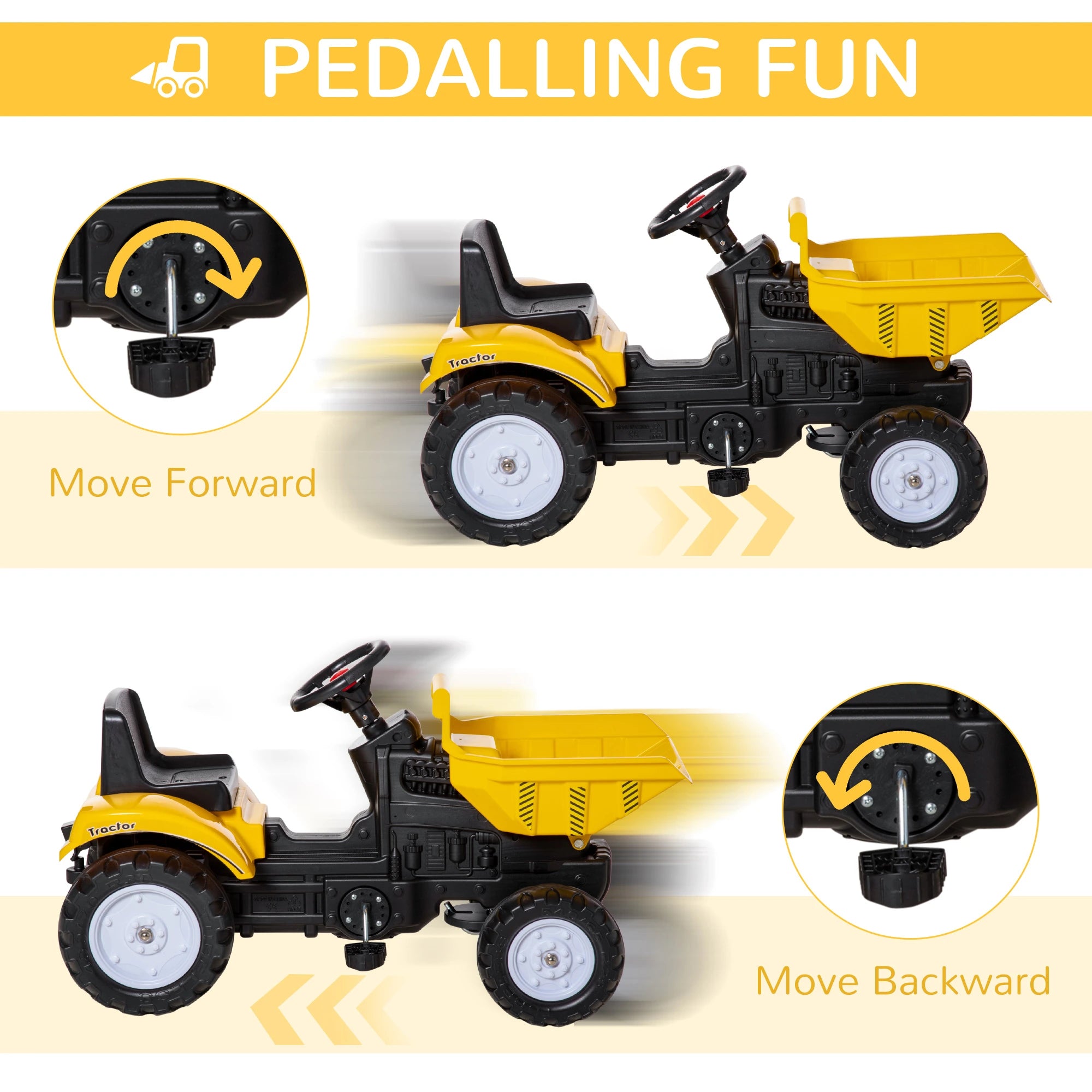 Kids Ride On Toy Dump Truck, Pedal Construction Car with Trailer, Yellow Toy Excavators at Gallery Canada
