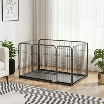 4 Panel Dog Playpen, 28" H Portable Pet Fence With Door, Tray, Grey Dog Cages & Crates at Gallery Canada