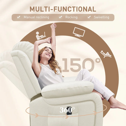 PU Leather Recliner Chair, Vibration Massage, Swivel Rocking, Remote, Cream White Single Sofas at Gallery Canada