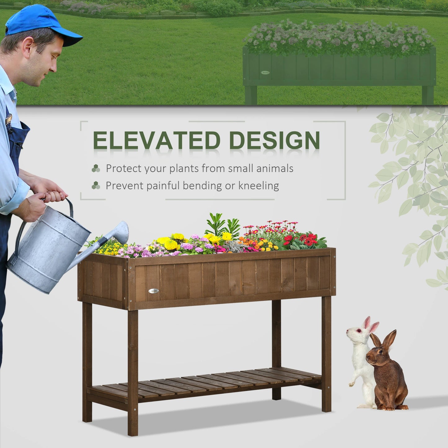 43.25" x 18" x 30" Raised Garden Bed, Wooden Plant Stand, Dark Brown Elevated Garden Beds at Gallery Canada