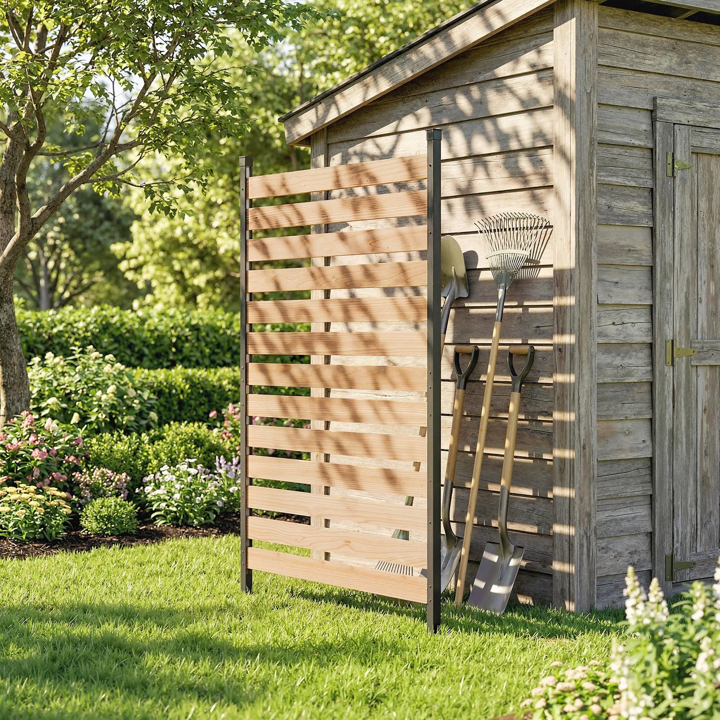 38" x 76" Privacy Screen Panel, Fir Wood Planks, Aluminum Posts, Hide Trash Cans Side Awnings at Gallery Canada