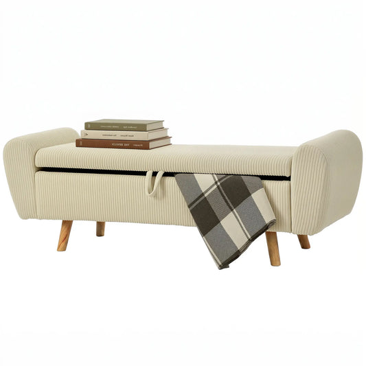 Corduroy Storage Ottoman Bench, 59", Beige Storage Ottomans & Benches Beige at Gallery Canada