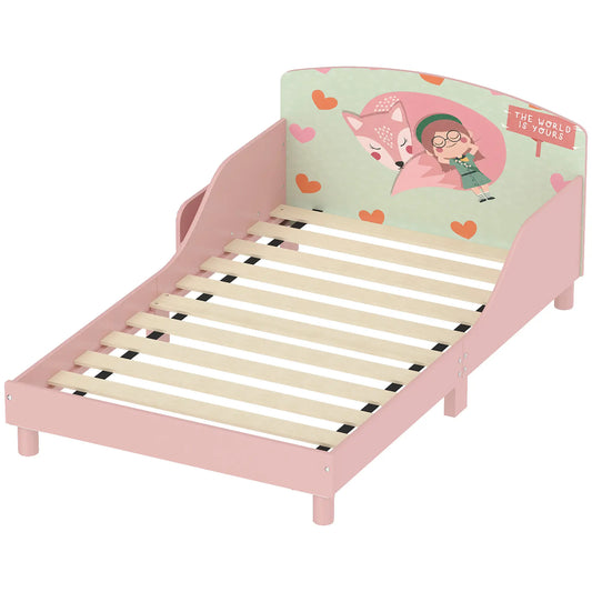 Toddler Bed, Bedside Storage, Guard Rails, 132x70x10cm, Pink Fox Print Kids Bedroom Furniture Pink at Gallery Canada
