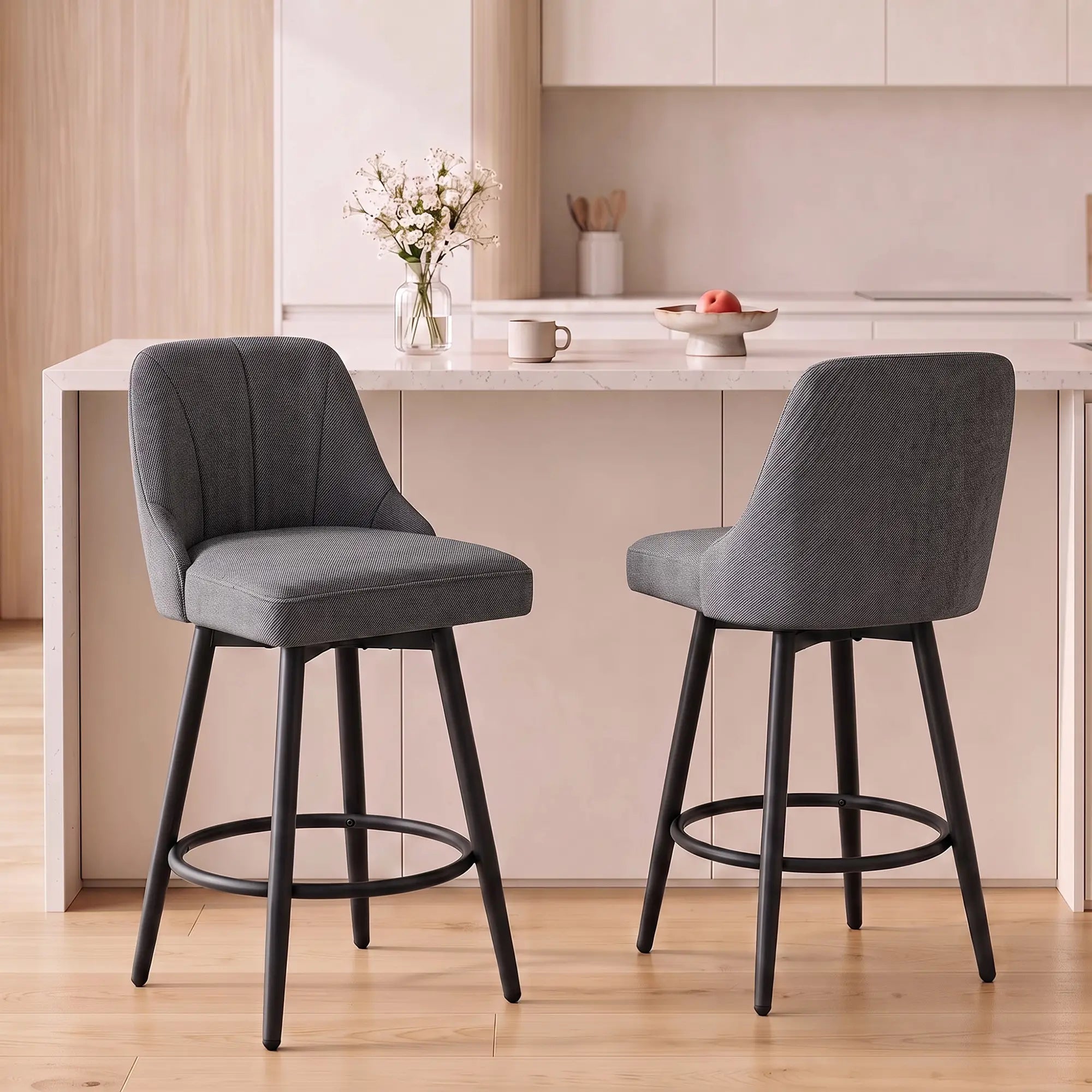 Swivel Bar Stools Set of 2, Counter Height, Dark Grey Bar Stools at Gallery Canada