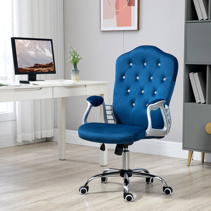 Velvet Office Chair, Button Tufted, Swivel Wheels, Adjustable Height, Blue Executive & Manager Chairs at Gallery Canada