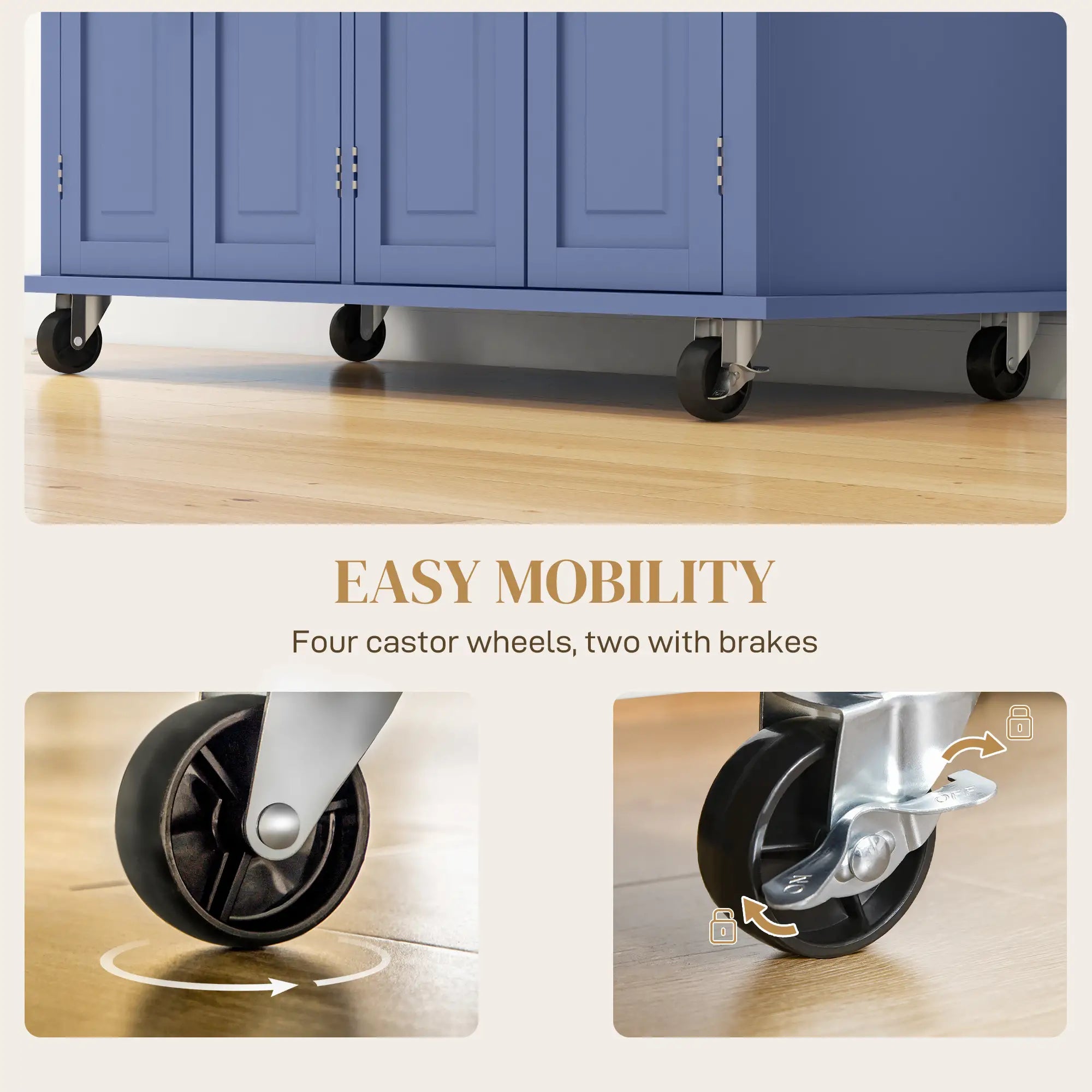 Kitchen Island with Storage, Rolling Cart, Rubber Wood Top, Navy Blue Kitchen Islands & Kitchen Carts at Gallery Canada