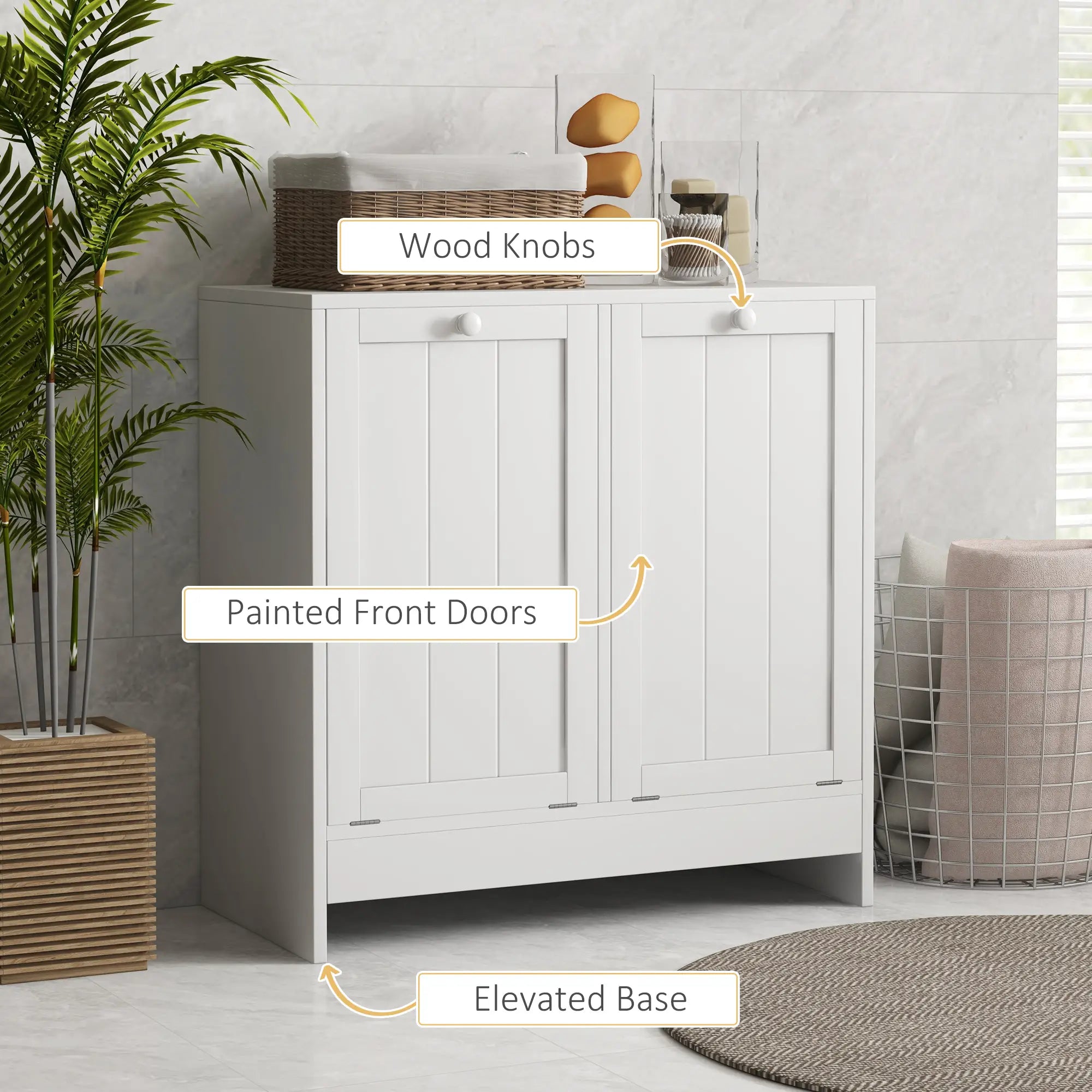 Tilt-Out Laundry Cabinet, 2 Compartment Hamper, White Bathroom Cabinets at Gallery Canada