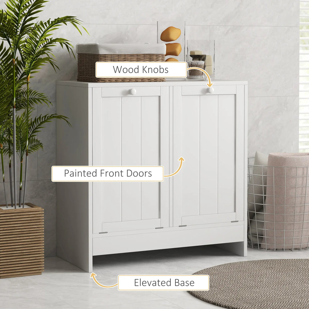 Tilt-Out Laundry Cabinet, 2 Compartment Hamper, White Bathroom Cabinets at Gallery Canada