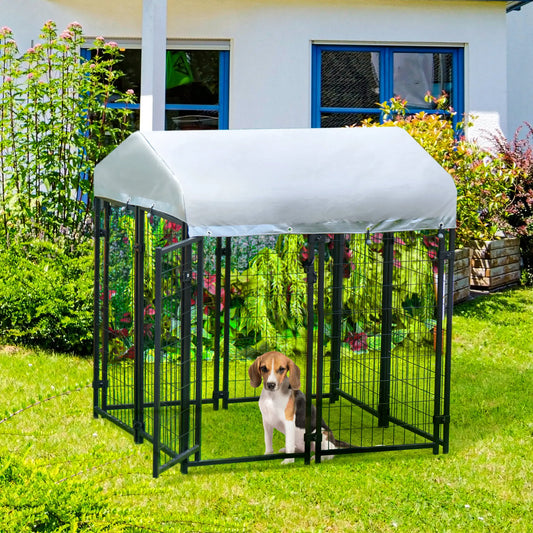 Outdoor Dog Kennel, Waterproof UV-Resistant Cover, 4 x 4 x 4.5 ft Houses, Kennels & Pens Black, Silver at Gallery Canada