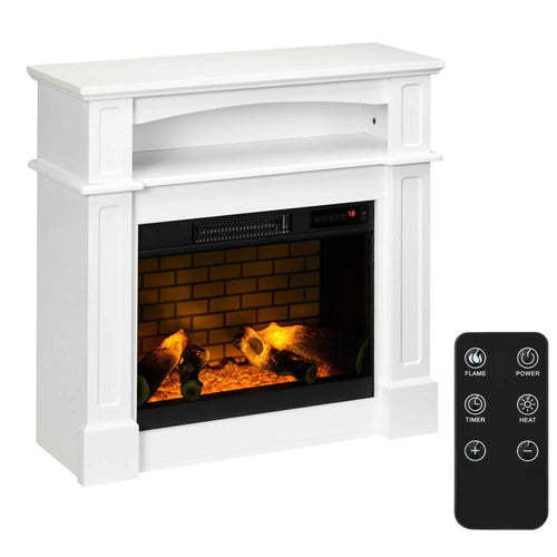 Electric Fireplace With Mantel, Freestanding Heater, 700W/1400W, White