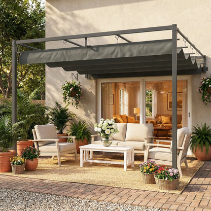 10' x 10' Retractable Pergola Canopy, Wall Mounted, Dark Grey Pergolas at Gallery Canada
