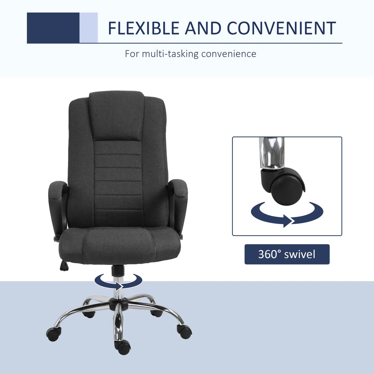 High Back Office Chair, Adjustable Height, Swivel Wheels, Tilt, Charcoal Grey Executive & Manager Chairs at Gallery Canada
