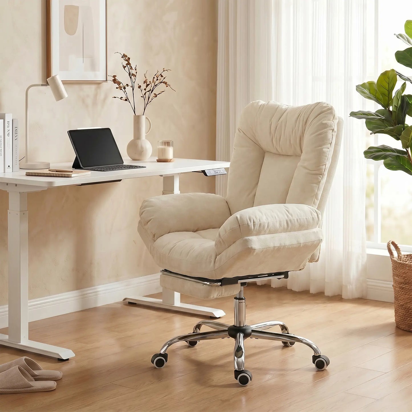 Criss Cross Chair with Wheels, Waterfall Armrests, Beige Task Chairs at Gallery Canada