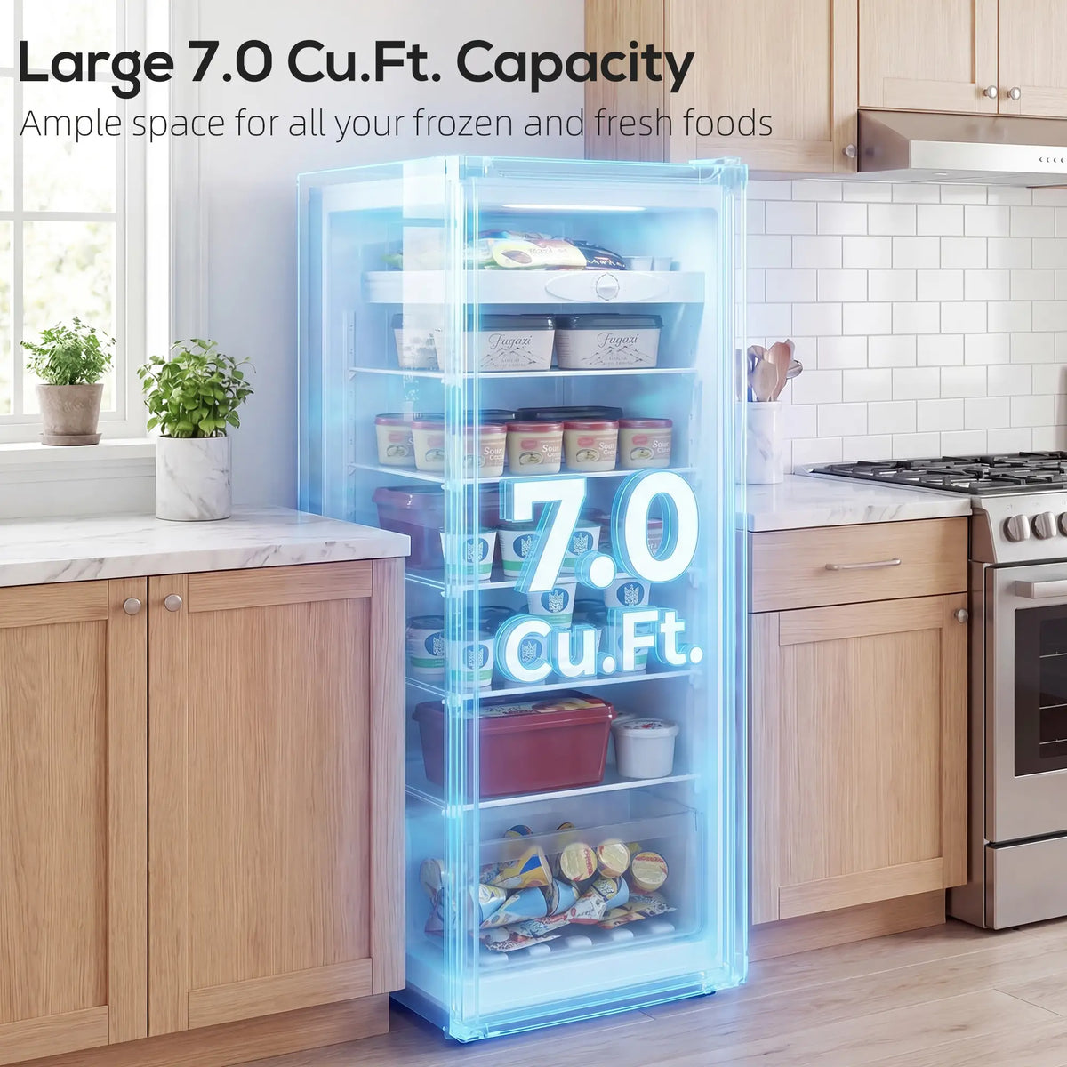 7.0 Cu.Ft Upright Freezer, 6 Adjustable Shelves, Reversible Door, Black Small Kitchen Appliances at Gallery Canada