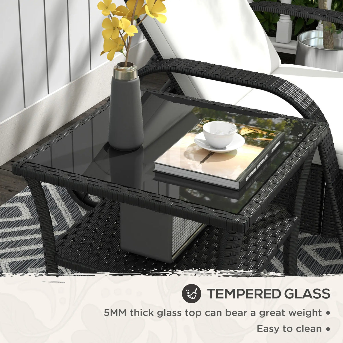 Patio Wicker Coffee Table, Outdoor Rattan Side Table With Glass Top, Black Patio Side Tables at Gallery Canada