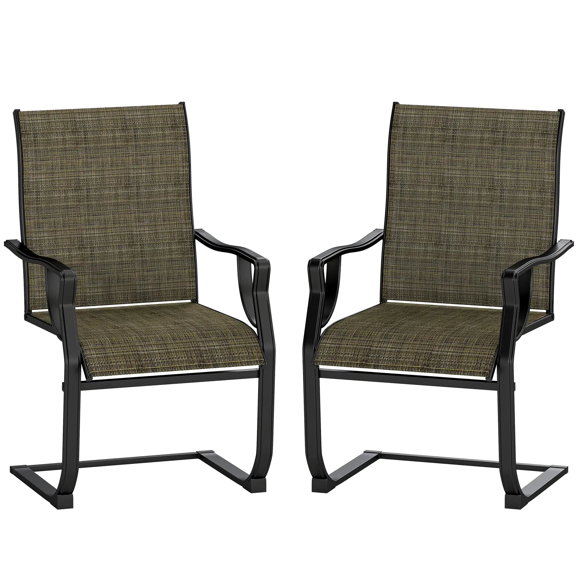 Spring Motion Patio Chairs Set Of 2, Curved High Backrest, Armrest, All Weather Fabric, Metal Frame Outdoor Dining Sets at Gallery Canada