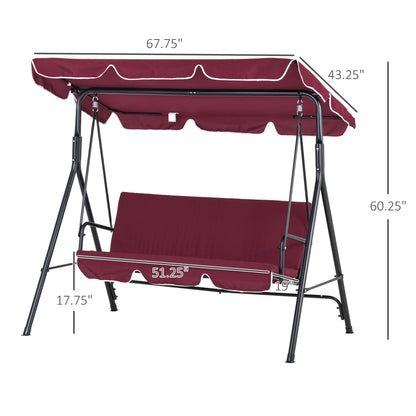 3-Seater Patio Swing Chair with Canopy, Garden Poolside, Wine Red Patio Swings with Stand at Gallery Canada