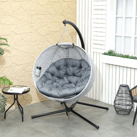 Egg Chair, Folding Basket, Hanging Swing with Stand, Cushions, Grey Patio Swings with Stand Grey, Black at Gallery Canada