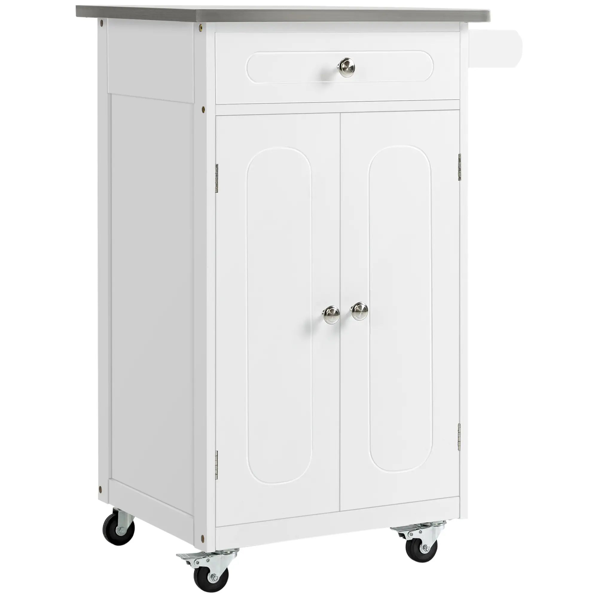 Small Kitchen Cart, Stainless Steel Top, Storage Drawer, White Kitchen Islands & Kitchen Carts White at Gallery Canada