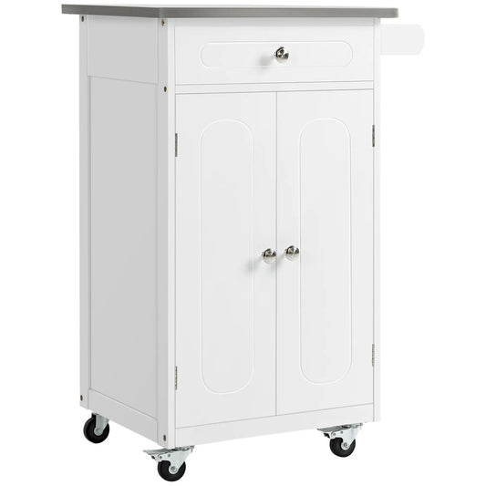 Small Kitchen Cart, Stainless Steel Top, Storage Drawer, White Kitchen Islands & Kitchen Carts White at Gallery Canada